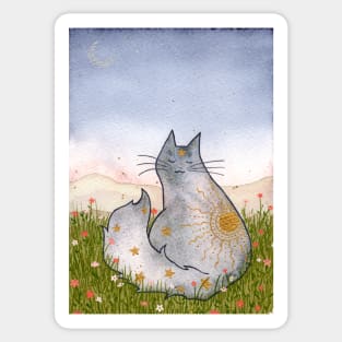 Sun Cat in a Flower Field Sticker